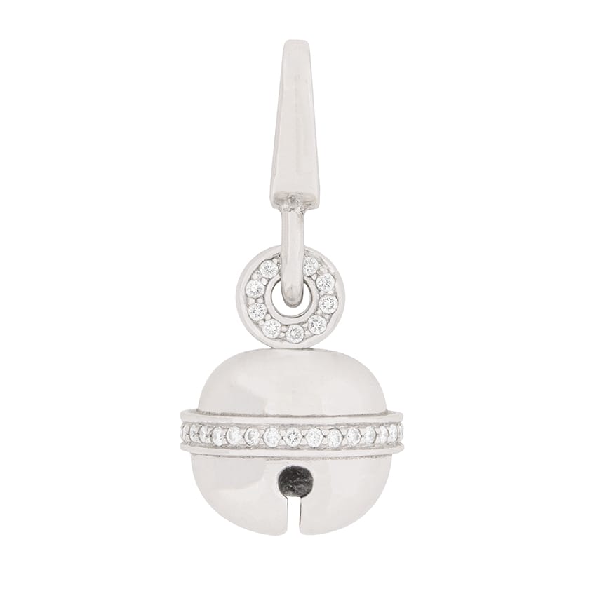 Contemporary White Gold and Diamond Bell Pendant