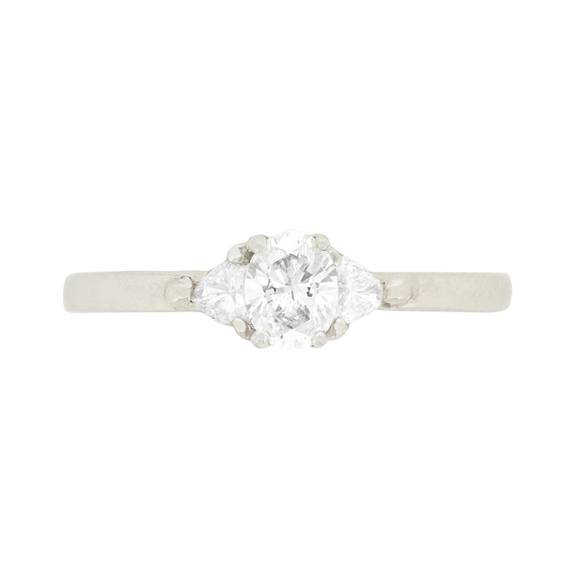 Contemporary 0.30ct Oval and Trillion Cut Diamond Solitaire Engagement Ring