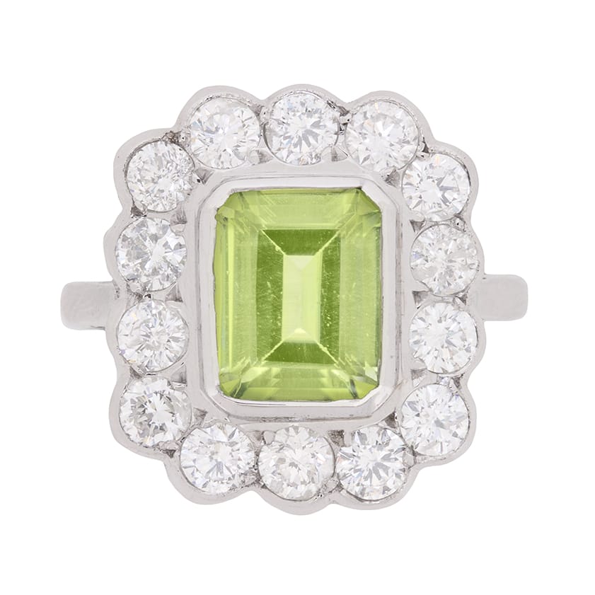 Classic Peridot and Diamond Halo Ring, c.1970s