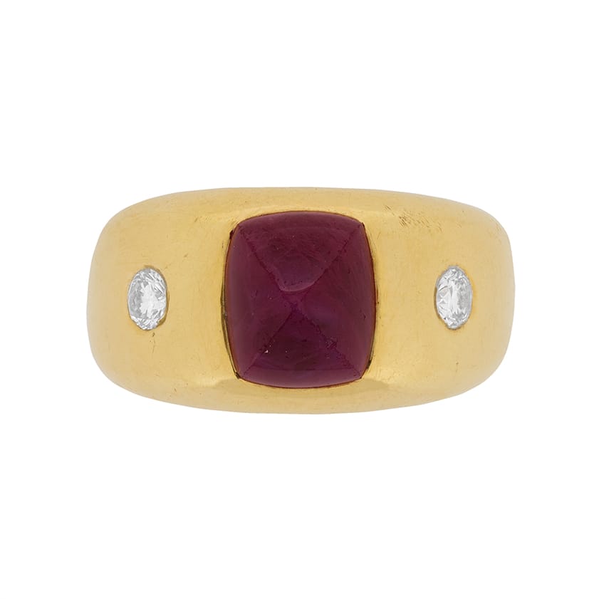 Vintage Cabochon Ruby and Diamond Gentlemen's Ring, c.1950s