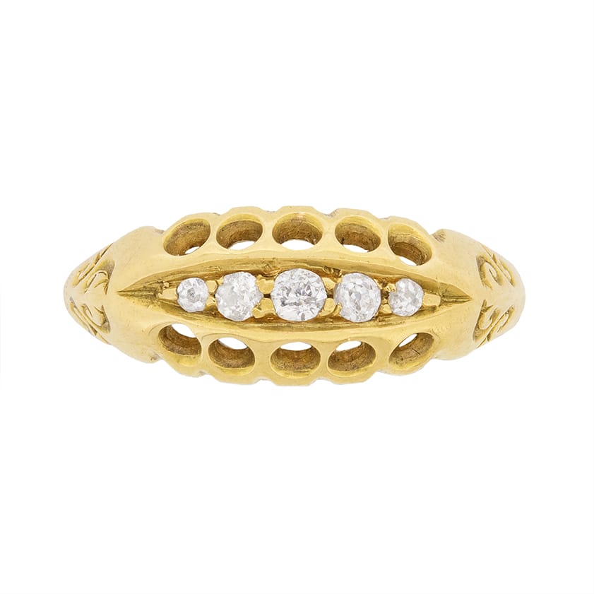 Victorian Old Cut Diamond Five Stone Ring, c.1900s