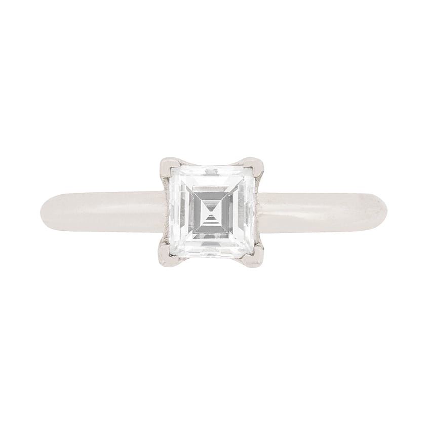 Contmeporary 0.57ct Carre Cut Diamond Solitaire Engagement Ring