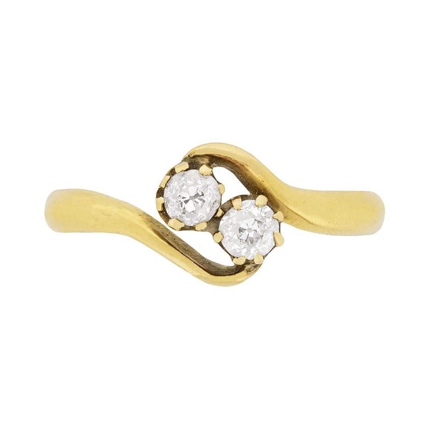 Edwardian 0.20ct Two Stone Diamond Crossover Ring, c.1900s