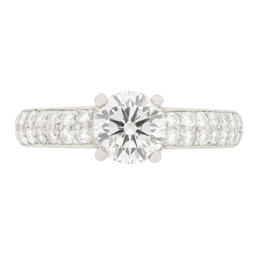 Contemporary 1.00ct Diamond Solitaire Engagement Ring with Pave Shoulders