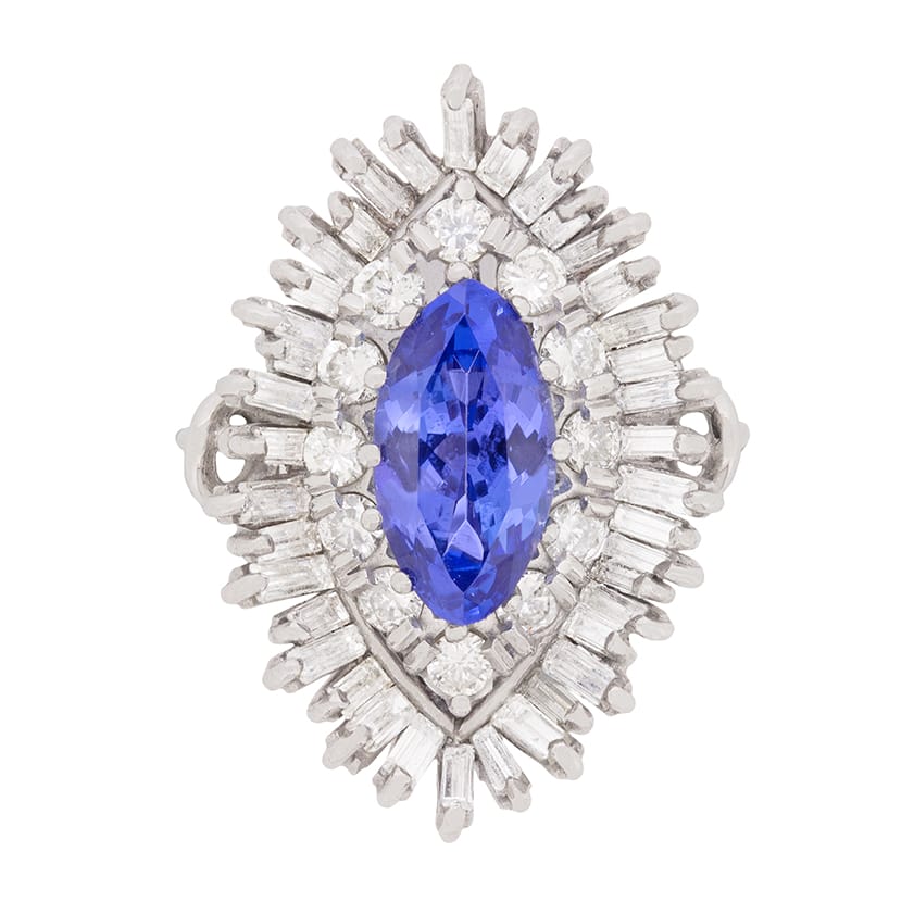 Vintage 2.46 Carat Tanzanite and Diamond Cocktail Ring, c.1970s