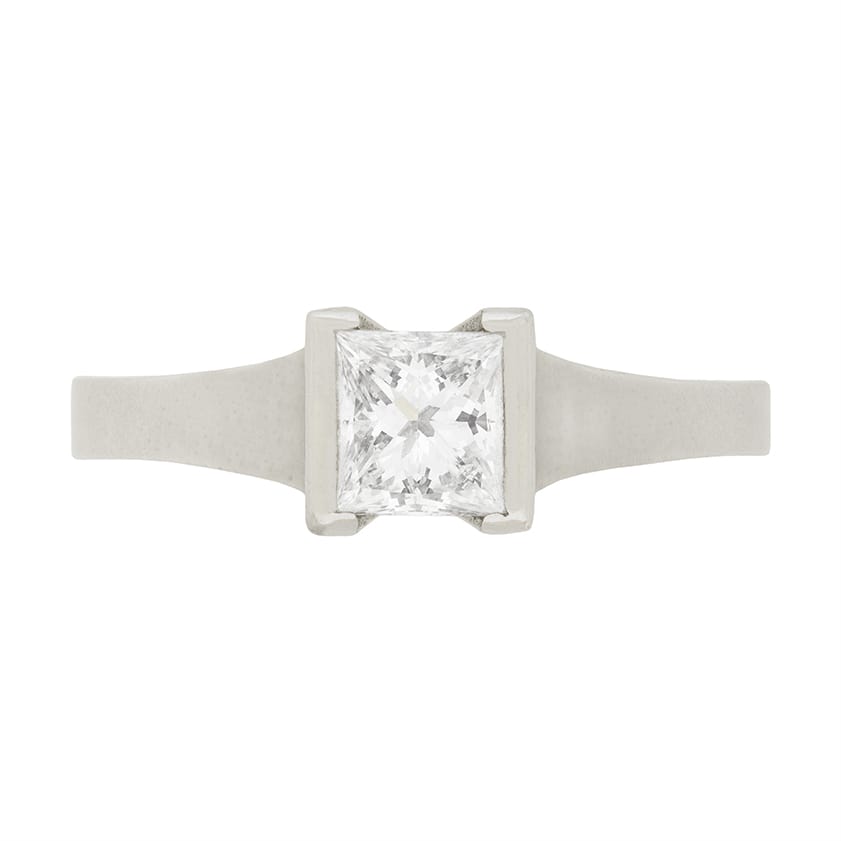 Modern GIA Certified, Princess Cut Diamond Solitaire Engagement Ring