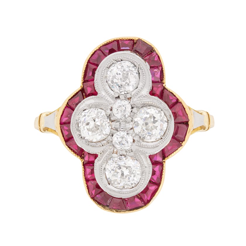 Vintage 0.80ct Diamond and Ruby Cocktail Ring, c.1930s