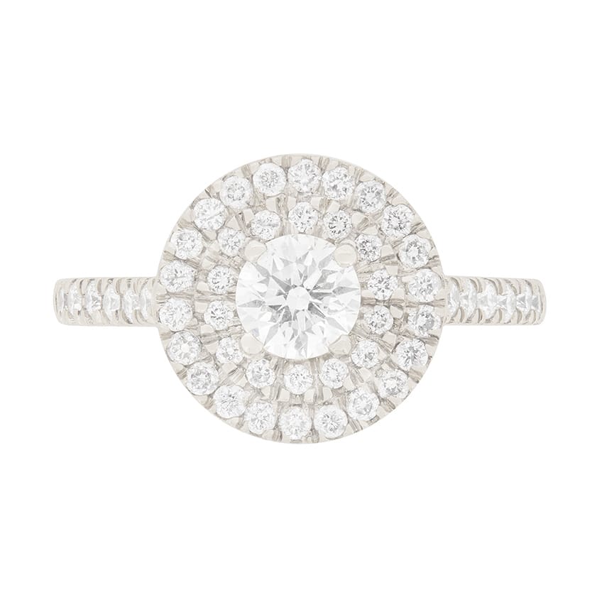 GIA Certified 0.40ct Diamond Double Halo Engagement Ring with Set Shoulders