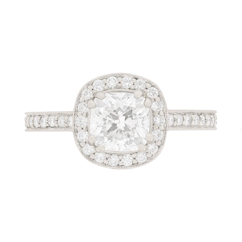 GIA Certified 1.03ct Cushion Cut Diamond Halo Ring with Set Shoulders