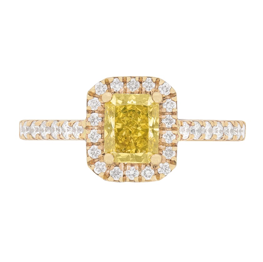 0.82ct Yellow Diamond Halo Cluster Ring, GIA Certified