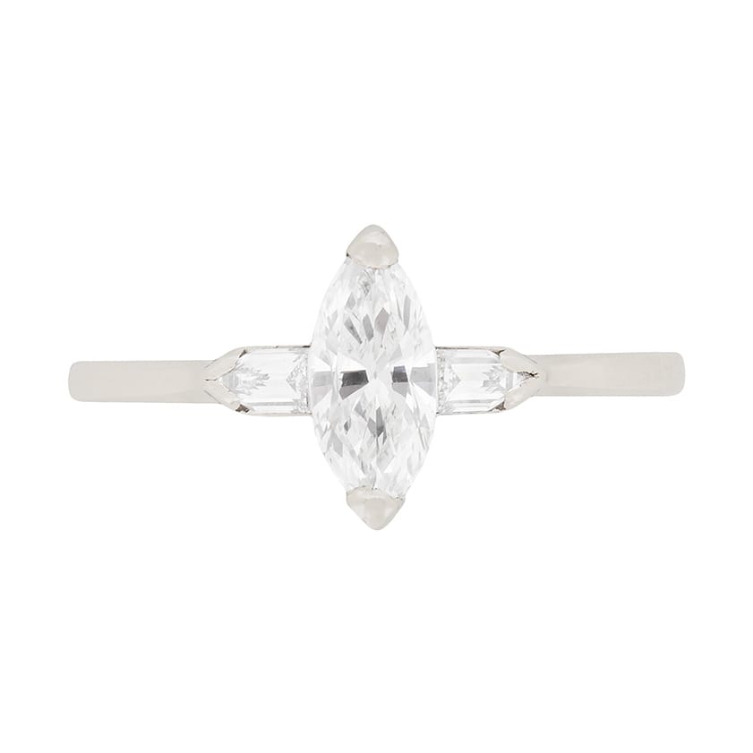 IGI Certified Marquise-Shaped Diamond Engagement Ring with Set Shoulders