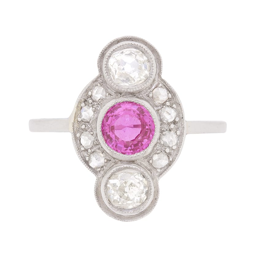 Vintage 0.50ct Pink Tourmaline and Diamond Ring, c.1940s