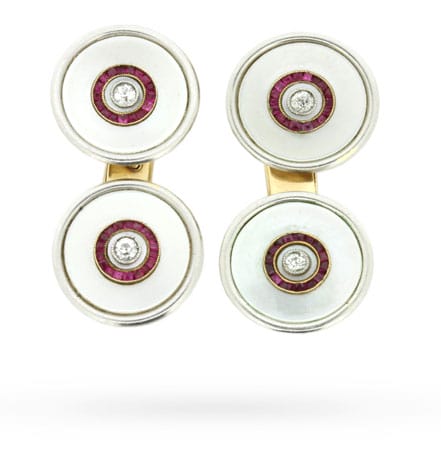 Gentlemen’s Mother of Pearl, Diamond and Ruby Cufflinks, Circa 1920s