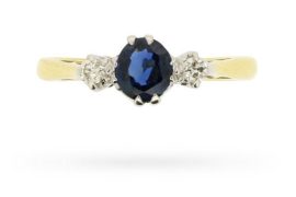 Vintage Sapphire and Diamond Three Stone Ring, Circa 1950s