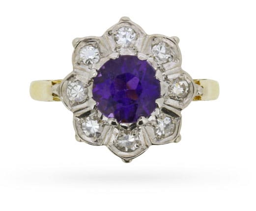 Vintage Amethyst & Diamond Flower Cluster Ring, Circa 1940s