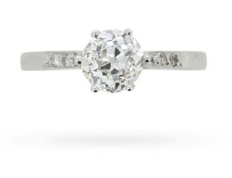 Vintage EDR Certified 1.05 Carat Old Cut Diamond Solitaire with Set Shoulders, Circa 1940s