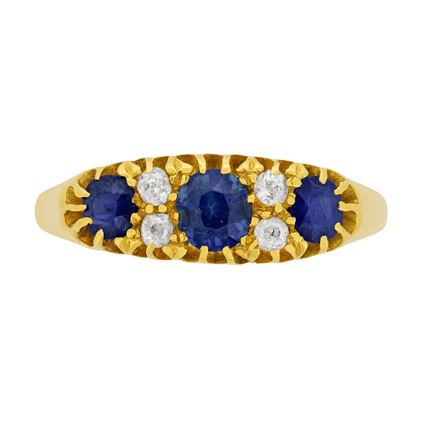 Late Victorian 1.00ct Sapphire and Diamond Cluster Ring, c.1900s