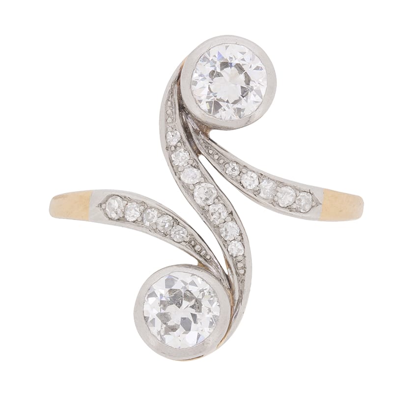 Edwardian 1.50 Carat Old Cut Diamond Twin Stone Ring, c.1900s