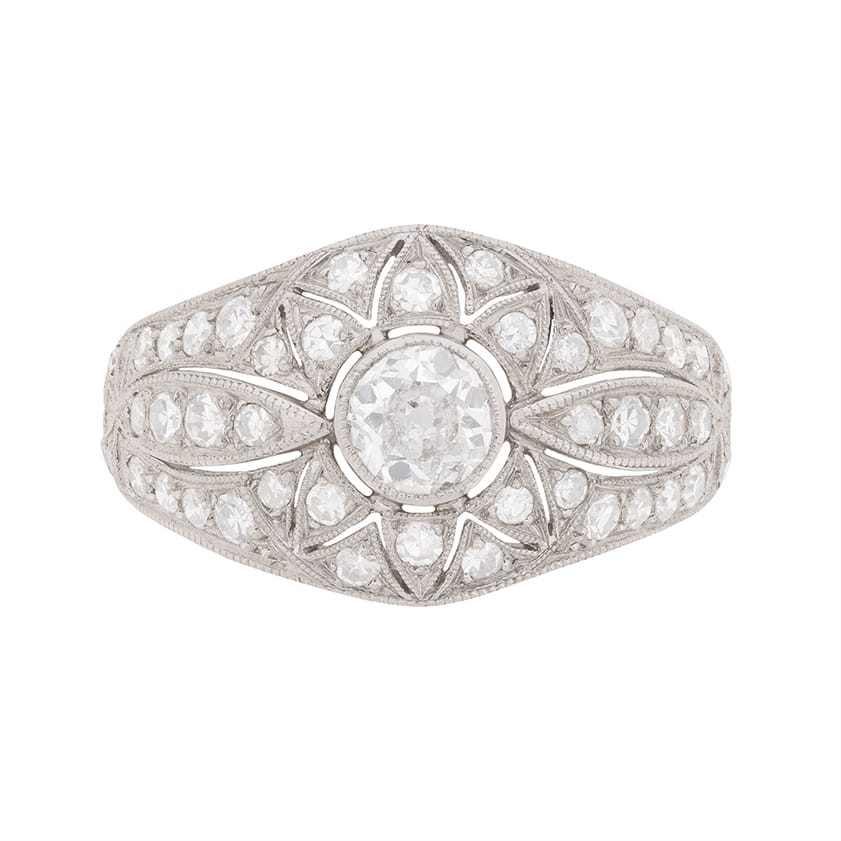 Art Deco 1.40ct Diamond Bombé Ring, c.1930s
