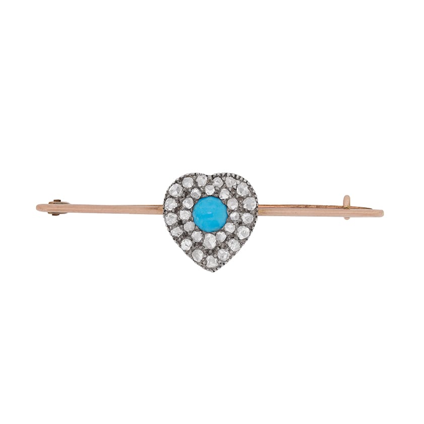 Late Victorian Turquoise and Rose Cut Diamond Brooch, c.1900s