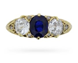 Victorian Three Stone Sapphire and Diamond Ring