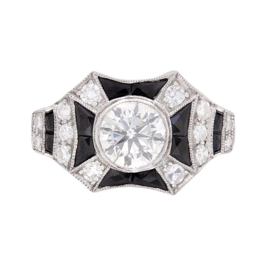 Late Art Deco Diamond and Onyx Ring, Farringdons