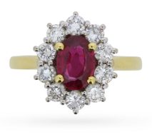 Ruby and diamond halo ring