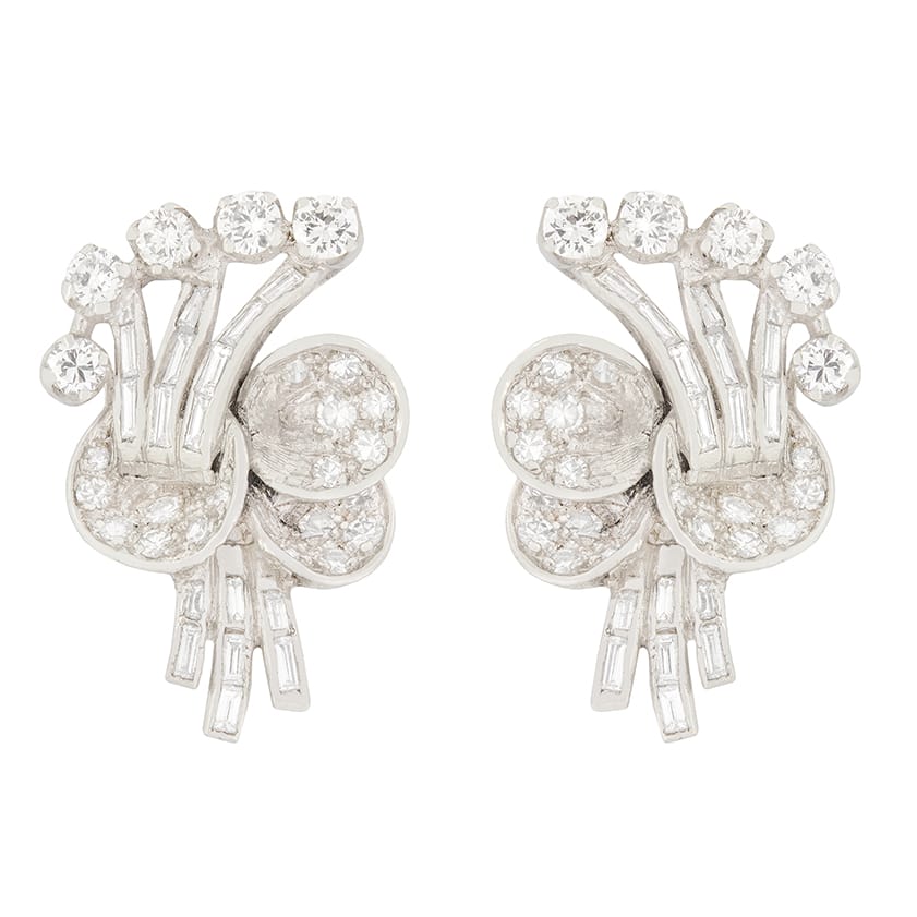 Late Art Deco 2ct Diamond Cluster Earrings, c.1930s