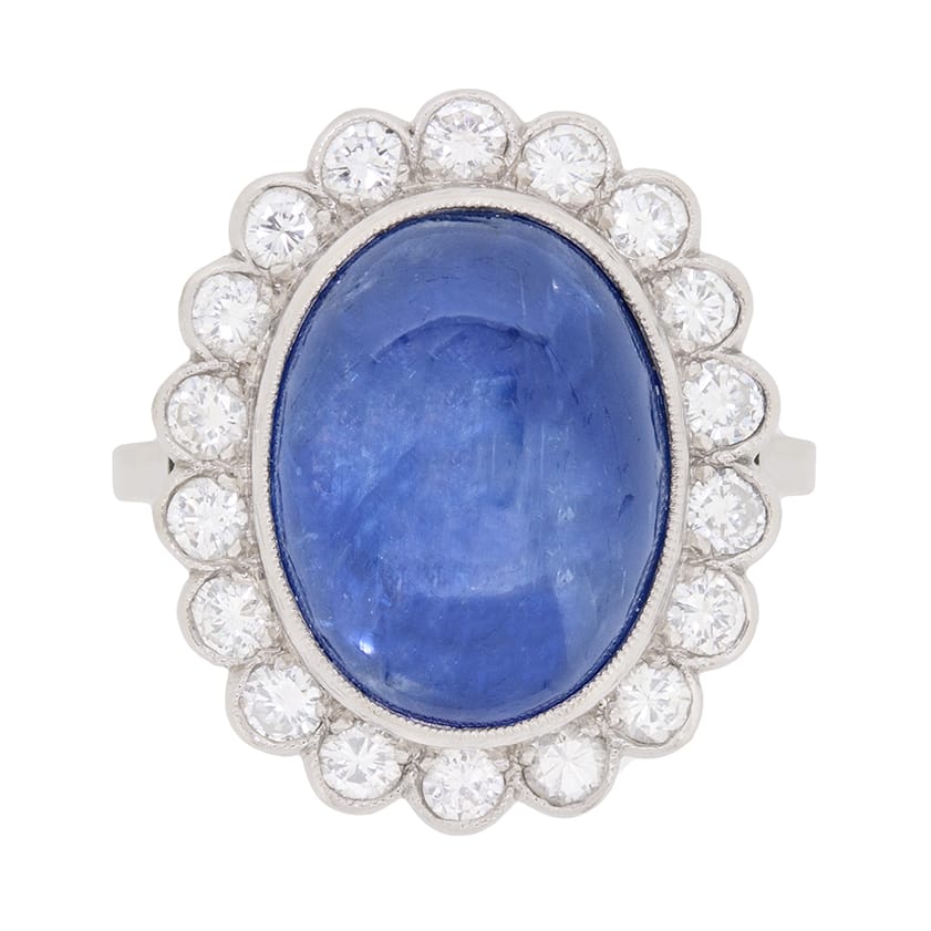 Late Deco 9.20ct Sapphire and Diamond Cluster Ring, c.1940s