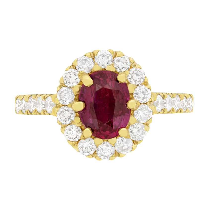 Contemporary 1.35ct Ruby and Diamond Halo Ring