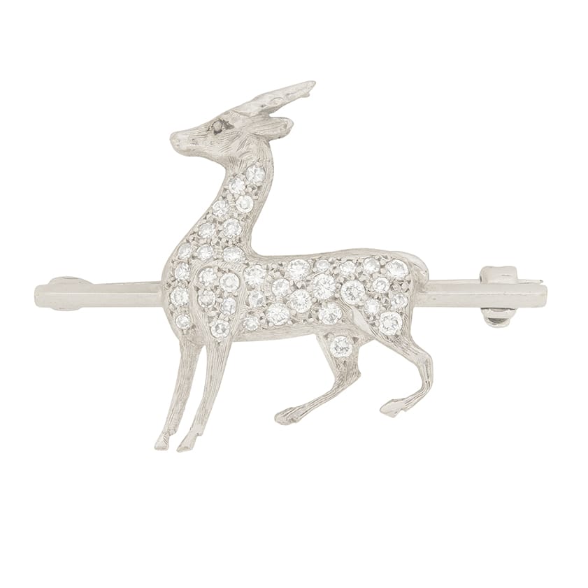 Art Deco 0.72ct Diamond Deer Brooch, c.1930s