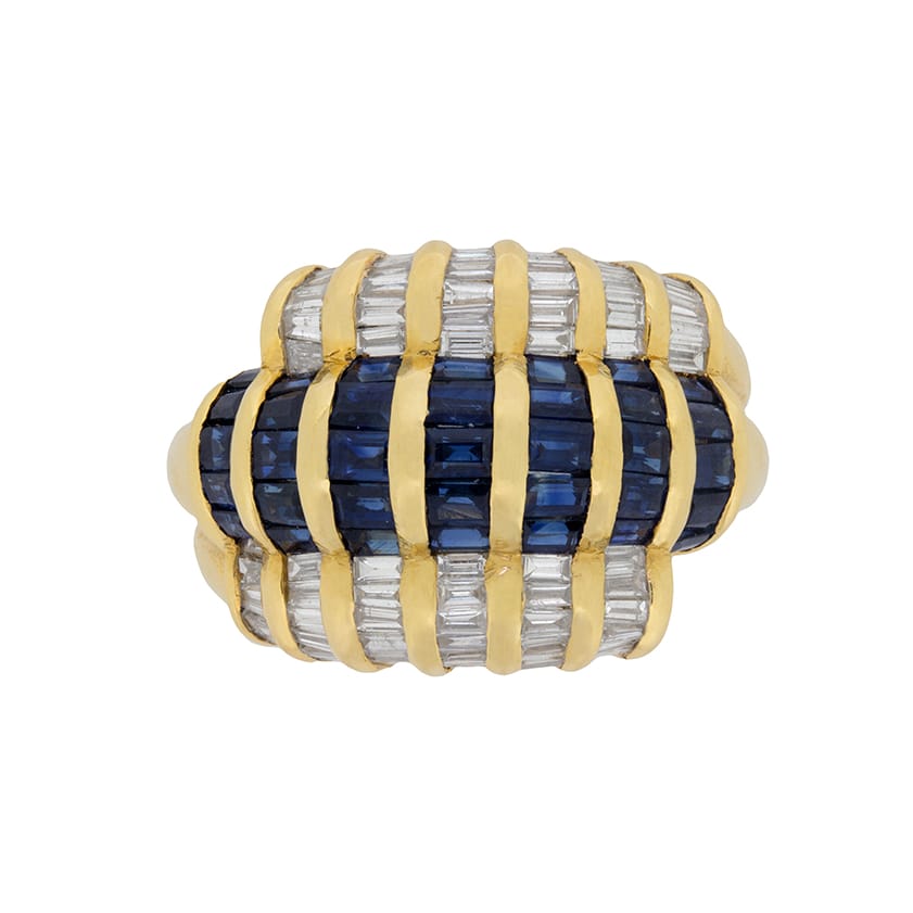 Vintage Sapphires and Diamonds Cocktail Ring, c,1950s