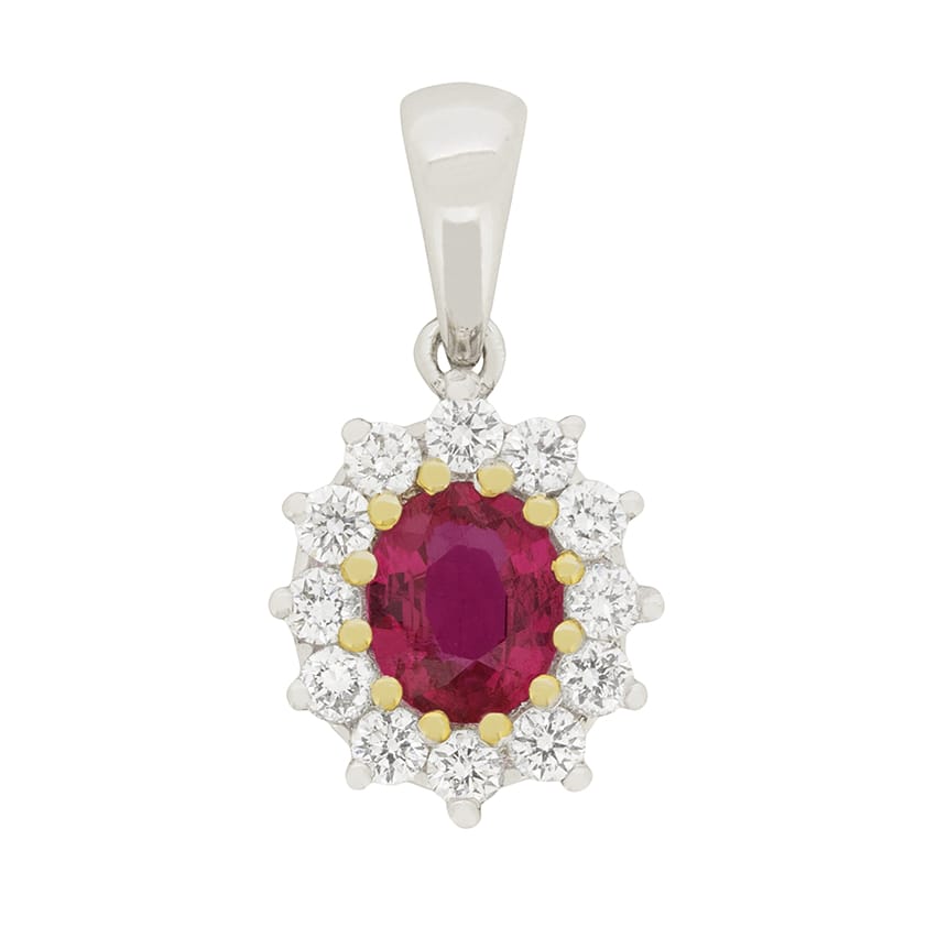 Contemporary 0.32ct Ruby and Diamond Daisy Cluster Pendant