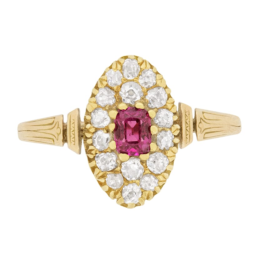Victorian Ruby and Diamond Cluster Ring, c.1900s