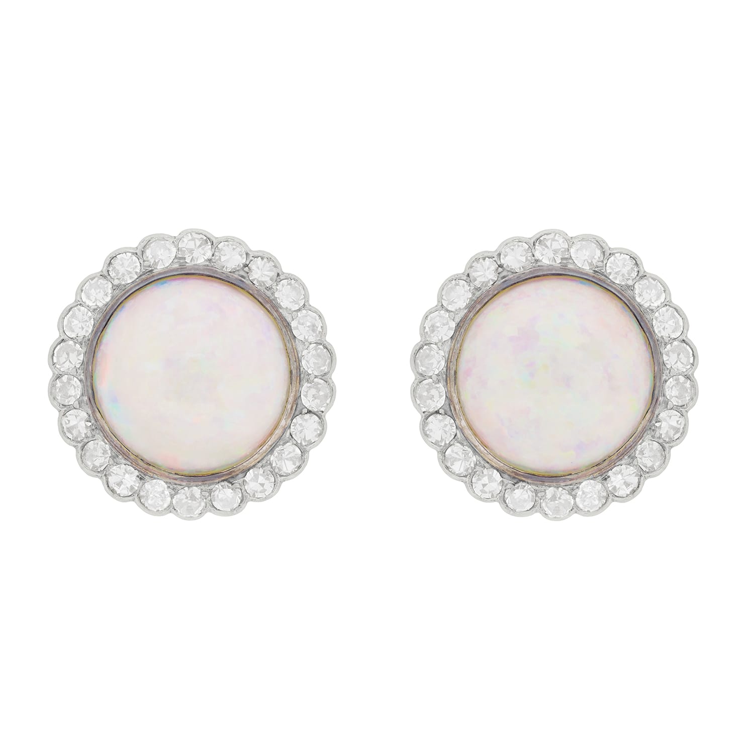 Vintage Opal and Diamond Cluster Earrings, c.1950s