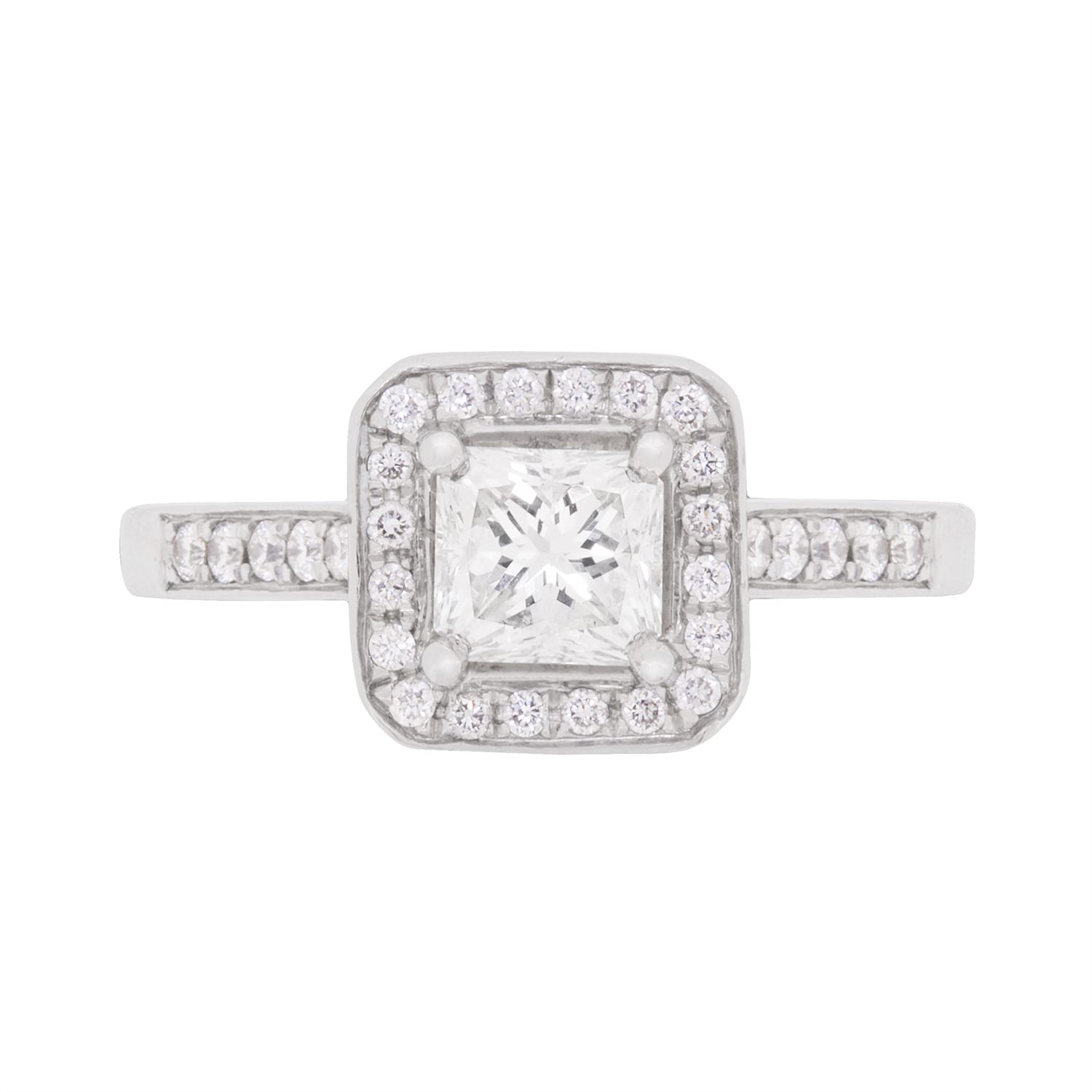 Contemporary 0.70ct Princess Cut Diamond Halo Engagement Ring