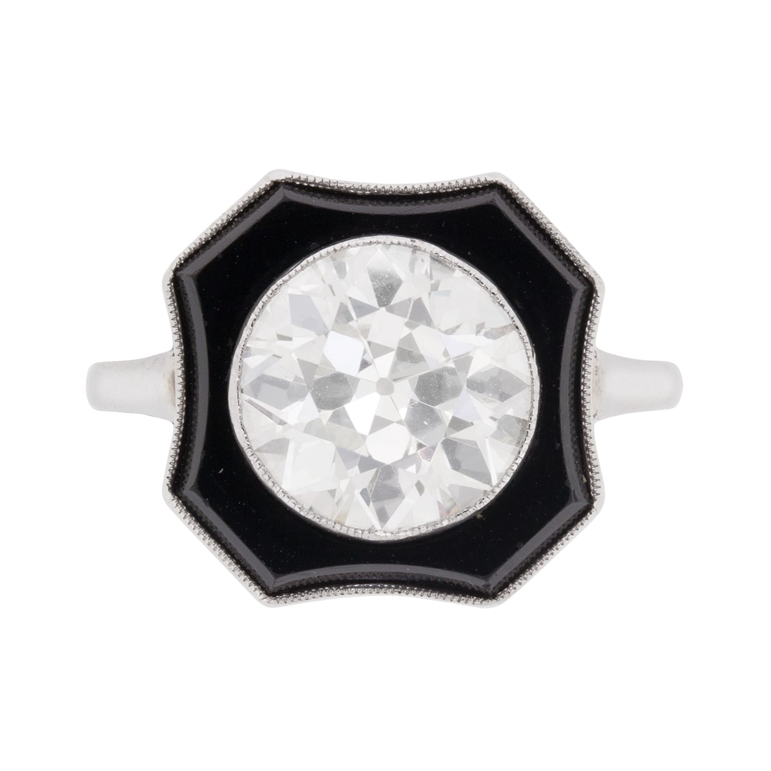 Art Deco 3.30ct Diamond and Onyx Ring, c.1920s
