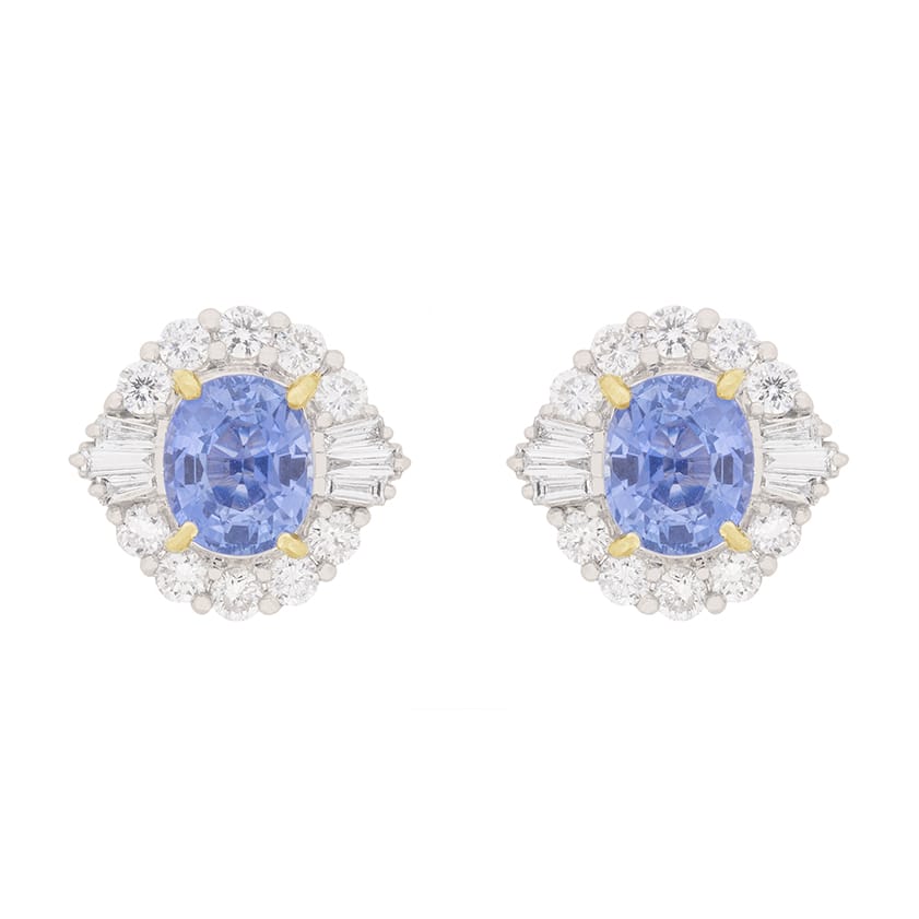 Contemporary 2.80ct Sapphire and Diamond Art Deco Inspired Cluster Earrings