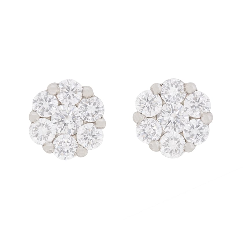 Contemporary 0.80ct Diamond Cluster Earrings