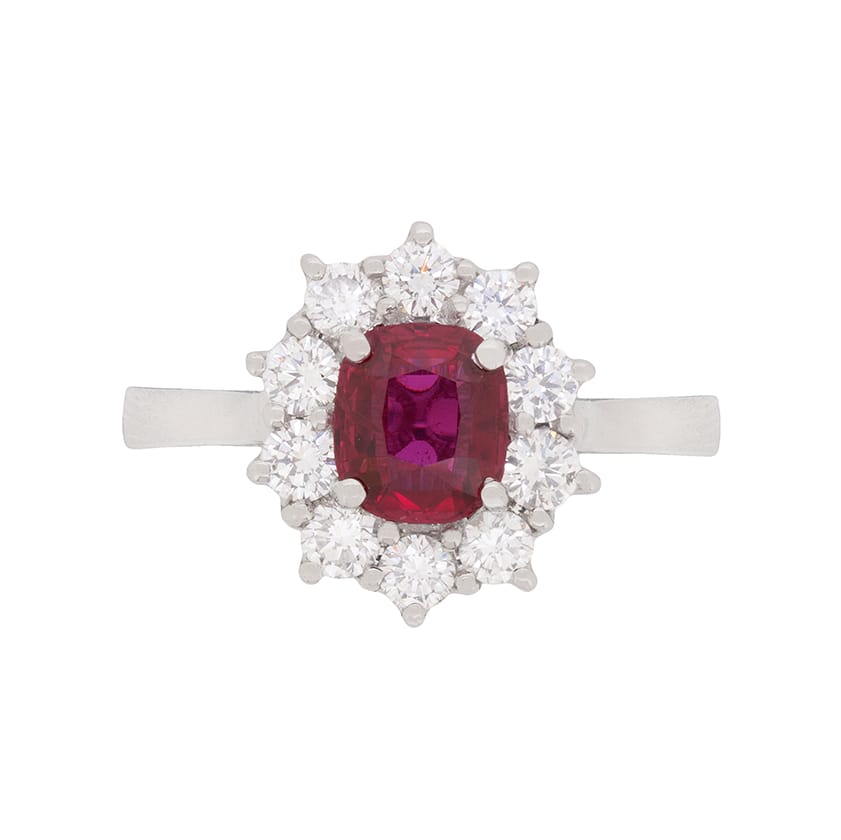 Vintage 1.84 Carat Ruby and Diamond Cluster, c.1980s