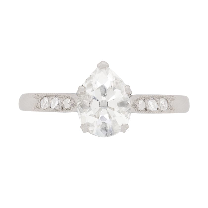 Art Deco 1.11ct Pear-Shaped Diamond Solitaire Ring, c.1920s