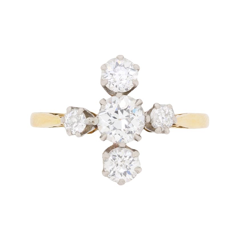 Edwardian 1.20ct Diamond Five Stone Cluster Ring, c.1910