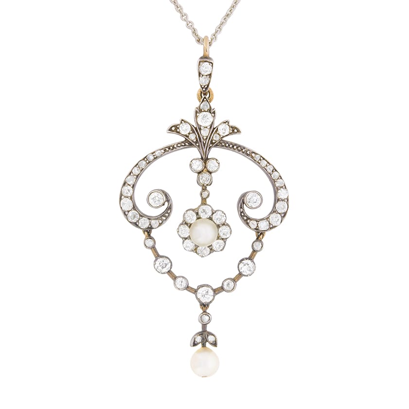 Victorian Diamond and Pearl Drop Pendant, c.1880s