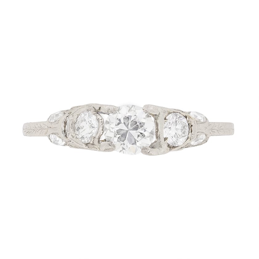 Art Deco 0.70ct Diamond Three Stone Engagement Ring, c.1920s