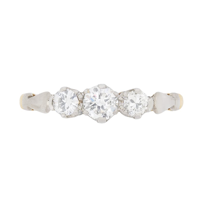Art Deco Diamond Three Stone Engagement Ring, c.1930s