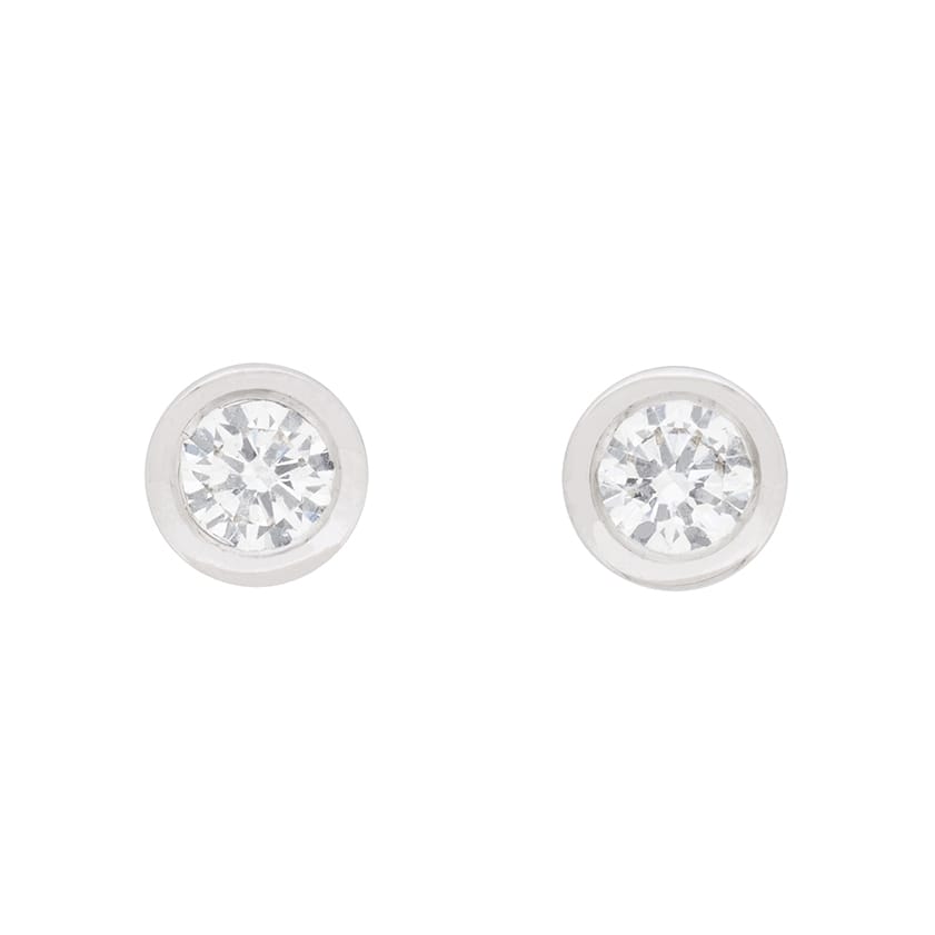 Contemporary 0.40ct Rub Over Set Diamond Earrings