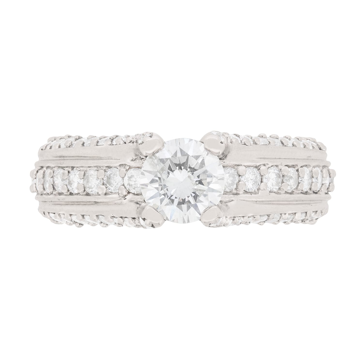 0.65 Carat Diamond Solitaire with Pave Set Diamond Shoulders