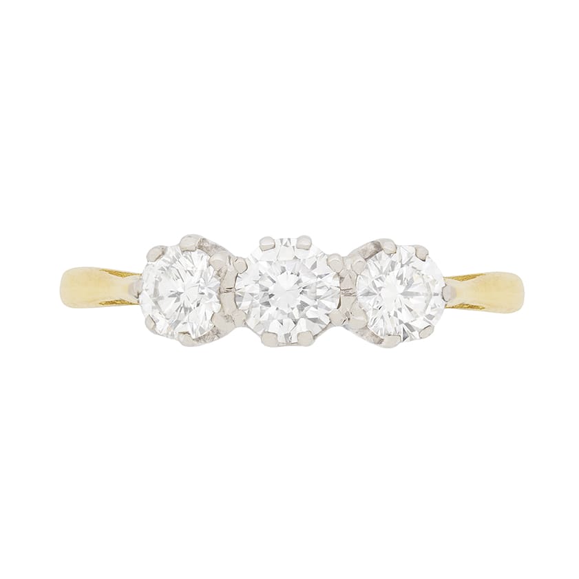 Late Deco Diamond Three Stone Ring, c.1950s