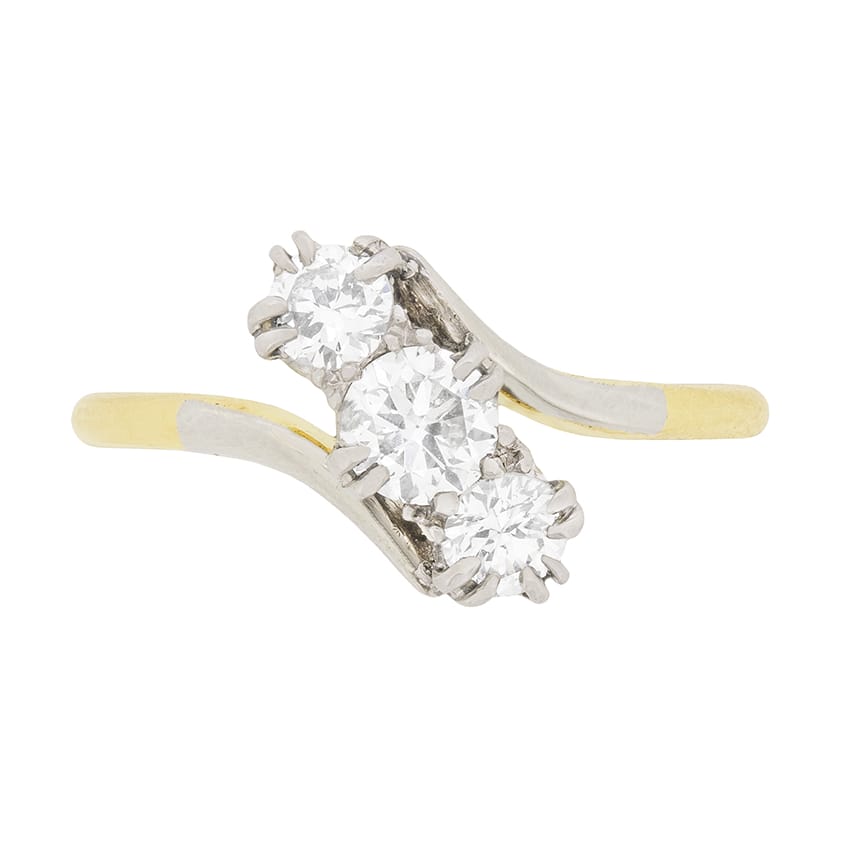 Art Deco Three Stone Diamond Twist Ring, c.1930s
