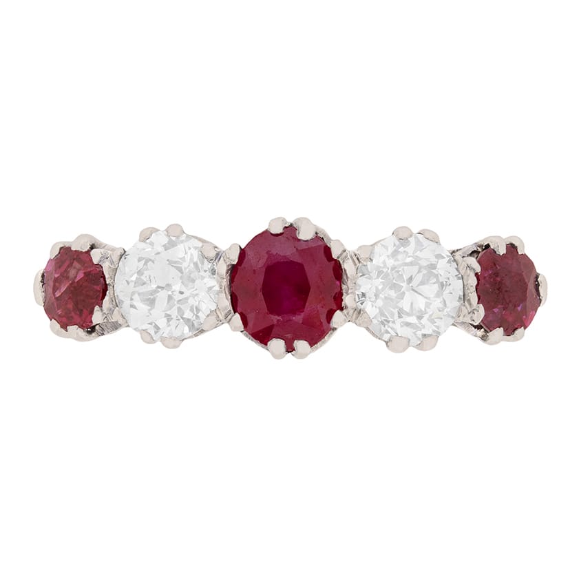 Edwardian Ruby and Diamond Five Stone Ring, c.1910
